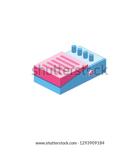 Guitar pedal 3d vector icon isometric pink and blue color minimalism illustrate