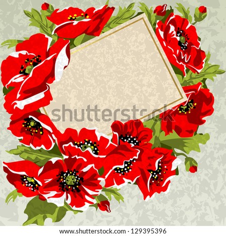 Card in a bouquet of poppies.
