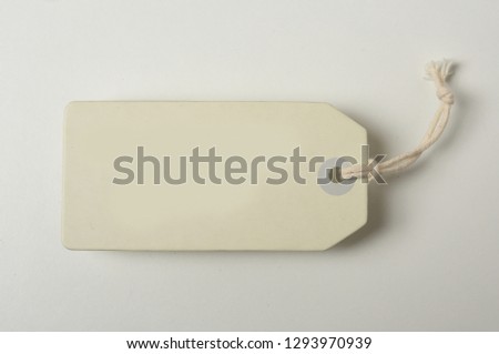 price tag tied with string isolated on white background, top view - Image