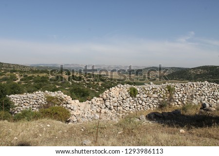 Khirbet Qeiyafa, Biblical site located in the Elah Valley, Israel. Strategic location associated with the Kingdom of Judah and debated by archaeologists whether it contained the palace of King David Royalty-Free Stock Photo #1293986113