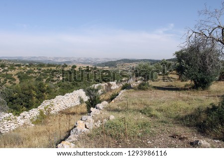 Khirbet Qeiyafa, Biblical site located in the Elah Valley, Israel. Strategic location associated with the Kingdom of Judah and debated by archaeologists whether it contained the palace of King David Royalty-Free Stock Photo #1293986116