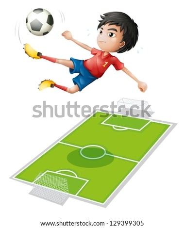 Illustration of a boy kicking the ball on a white background