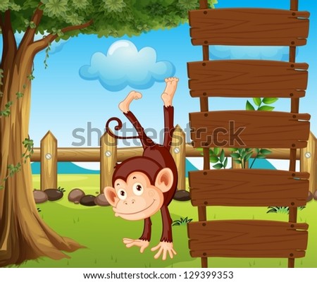 Illustration of an ape beside the empty wooden signboards
