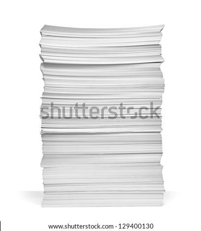 close up of stack of papers on white background Royalty-Free Stock Photo #129400130