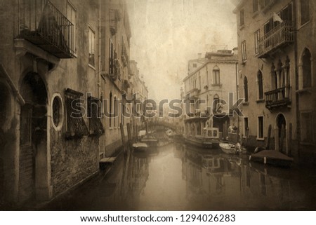 Vintage sepia view of a Venetian canal