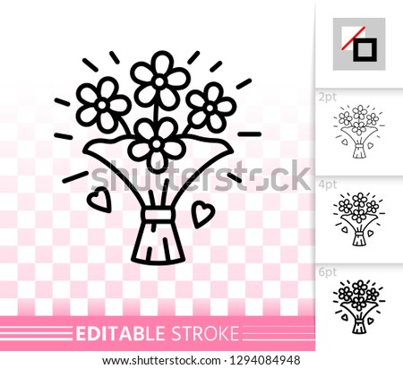 Flower thin line icon. Outline web bouquet sign. Chamomile linear pictogram with different stroke width. Simple vector symbol, transparent background. Wedding bunch editable stroke icon without fill