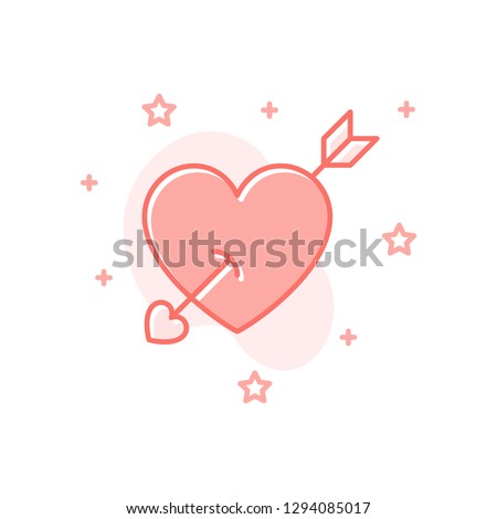 Heart with arrow flat cartoon style concept. Simple sign of love. Valentine Day icon. Valentine day symbol for print, social media post, web banner, card design. Vector Illustration isolated on white