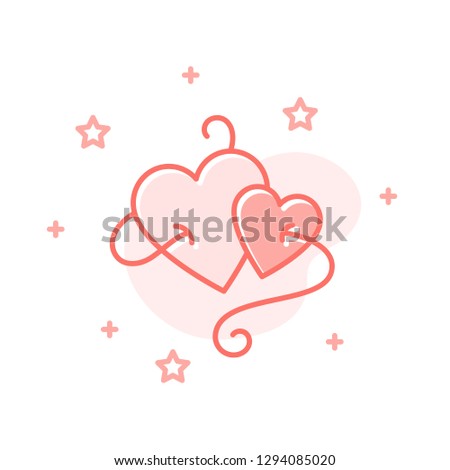Couple Hearts flat cartoon style concept. Simple sign of valentines day. Romantic Love icon. Cute color symbol for print, social media post, banner, card design. Vector Illustration isolated on white