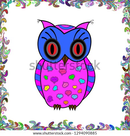 Lovely watercolor illustration with sweet owls on blue, white and magenta colors. Bright Valentines isolated design. Vector. Stunning romantic valentines day card. Seamless pattern. I love you.
