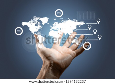 Businessman hands holding web icons and signs, close up