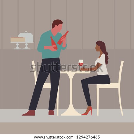 Woman sitting, talking and making for an order. Vector illustration, isolated on light background. - Vector