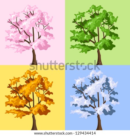 Four season trees. Vector illustration.