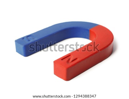 Red and blue horseshoe magnet isolated on white