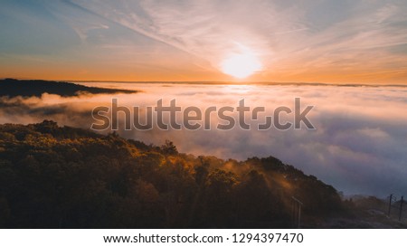 Drone above the clouds in Raven's Rock, West Virginia Royalty-Free Stock Photo #1294397470