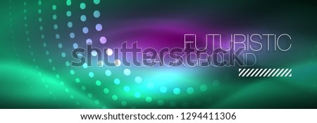 Blue neon dotted circles abstract background, technology energy, vector illustration