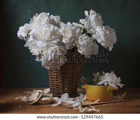 Still life with  white peonies in vase