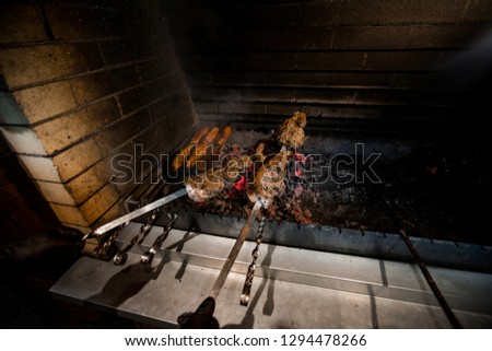 cooking Caucasian kebabs on the grill
