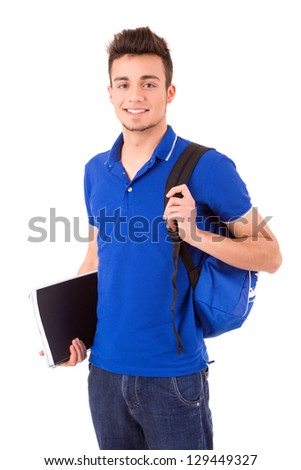 Young happy student posing isolated over white background Royalty-Free Stock Photo #129449327