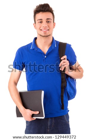 Young happy student posing isolated over white background Royalty-Free Stock Photo #129449372