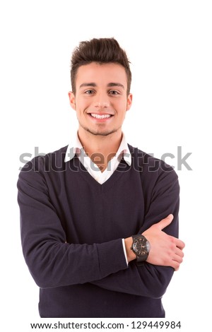 Studio picture of a young and handsome man posing isolated Royalty-Free Stock Photo #129449984