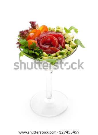 Japanese Cuisine - Salad with Tuna (Maguro), Vegetables and Fruits