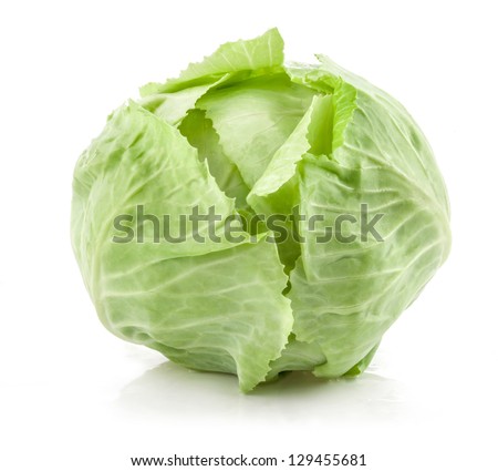Green cabbage isolated on white background Royalty-Free Stock Photo #129455681