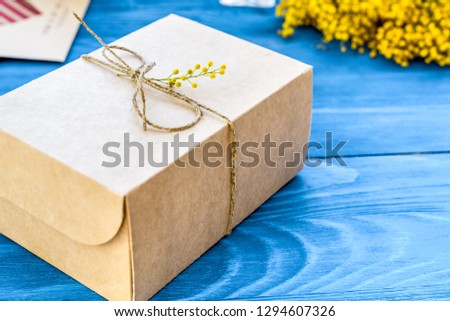 concept gift flowers on wooden table mock up