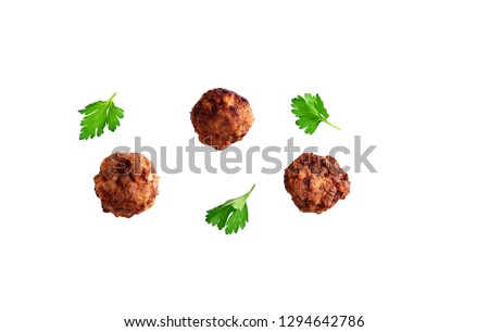 Homemade beef meatball isolated on white without shadows Royalty-Free Stock Photo #1294642786