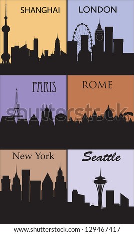  Silhouettes of famous cities.