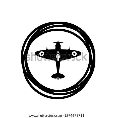 World War II airplane fly machine emblem.  Aircraft icon, sticker, label.