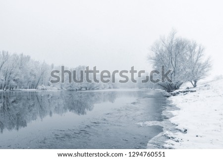 Winter lake scene reflecting in the water