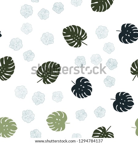 Light Blue, Green vector seamless doodle background with flowers, leaves. Brand new colored illustration with leaves and flowers. Template for business cards, websites.