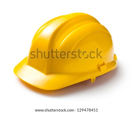 Yellow safety helmet on white background Royalty-Free Stock Photo #129478451