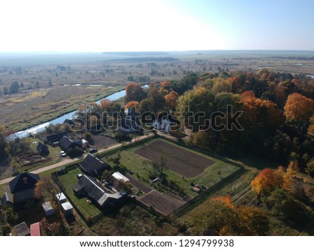 Aerial photo of countryside in Belarus in early autumn 
