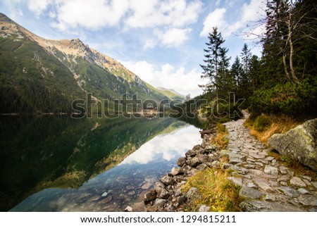 Famous polish landscape - mountain lake Morskie Oko, Tatra Mountains, Poland