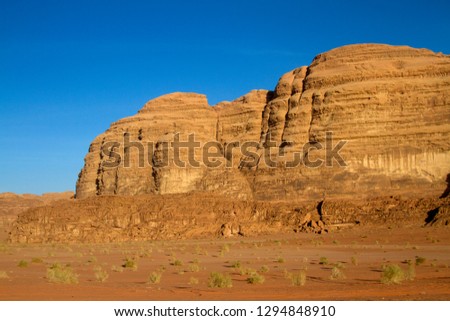Wadi Rum desert, also known as The Valley of the Moon, is a valley cut into the sandstone and graniterock in southern Jordan.