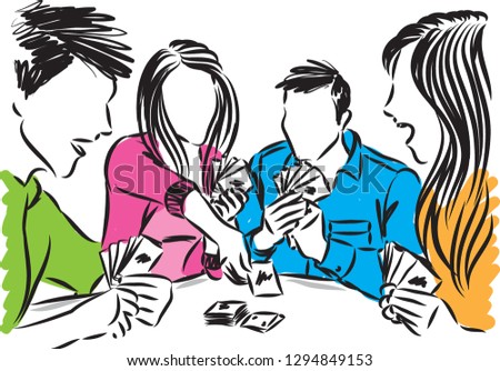 FRIENDS TOGETHER PLAYING CARDS VECTOR ILLUSTRATION