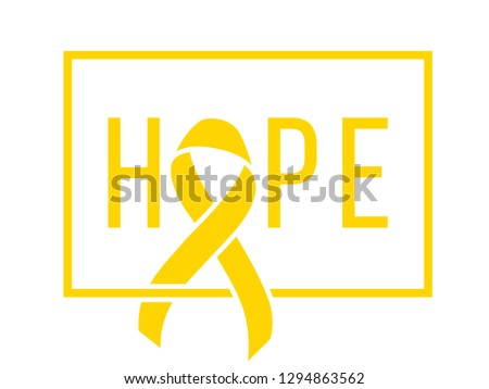 Background with stylized gold ribbon. Hope. World childhood cancer symbol, vector illustration. Template for poster for cancer awareness month.