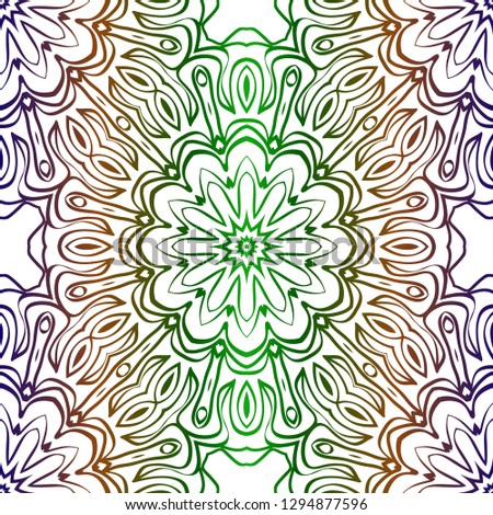 Traditional Ornamental Floral Pattern For Fashion Print. Ethnic Mandala Decoration. Blue, green color. Vector illustration.