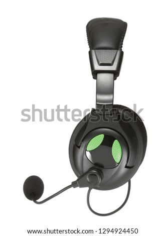  nobody Head phones with mike on white background. 