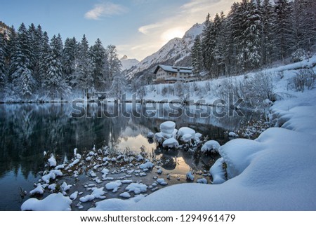 Lake Christlessee in the winter near Oberstdorf in Germany