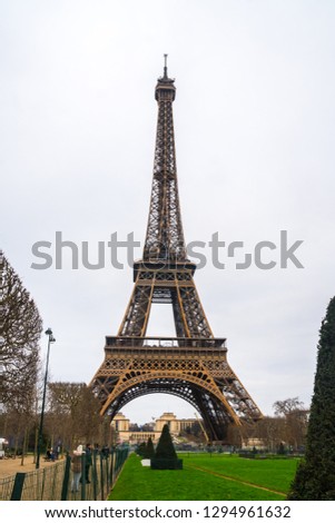 View at Eiffel Tower from the Champ de Mars (Field of Mars).