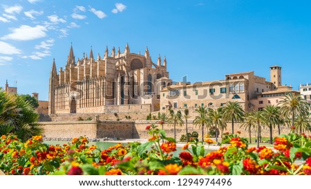 The gothic Cathedral and medieval La Seu in Palma de Mallorca islands, Spain Royalty-Free Stock Photo #1294974496