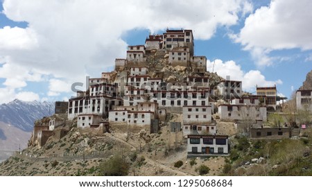 Cloudy day Key Gompa a famous Tibetan Buddhist monastery. Spiti Valley, Himachal Pradesh, India (Also called Ki Gompa, Kye Gompa or Kee  Gompa) 