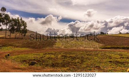 Landscape of a field in a Cloudy day in Moray city in the ancient city of Cusco, Peru. 