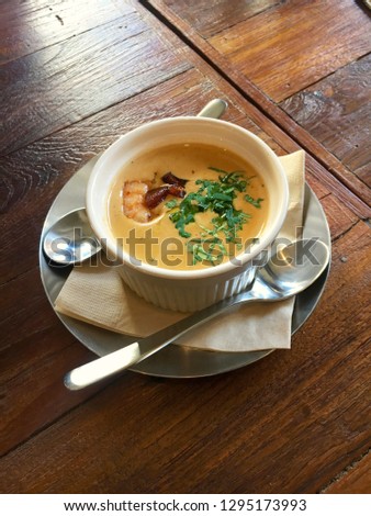 soup on the wood table