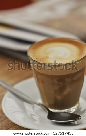 cafe latte in a glass, shallow depth of field