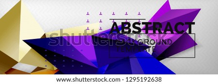 Mosaic triangular 3d shapes composition, geometric modern background. Triangles and polygons design. Vector bright poster