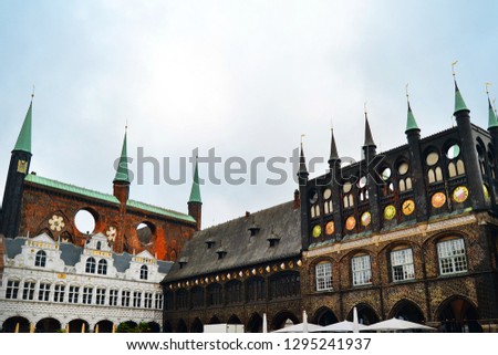 Medieval old town hall (Lubecker Rathaus) in Lubeck, Schleswig-Holstein region, Germany, Europe.