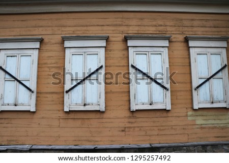 Old Russian style wooden windows on Ulan Ude , Russia
